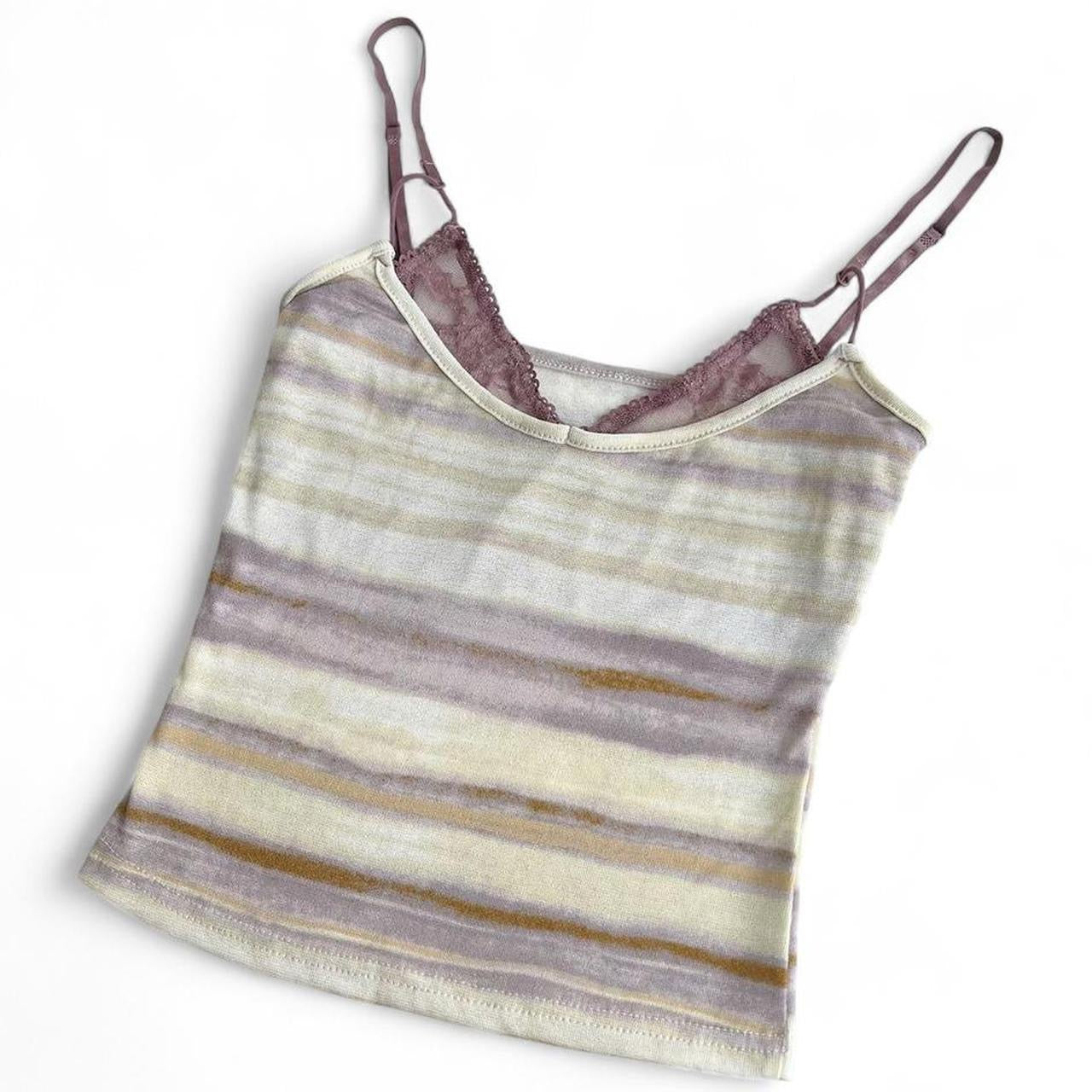 striped cami top with lace trim