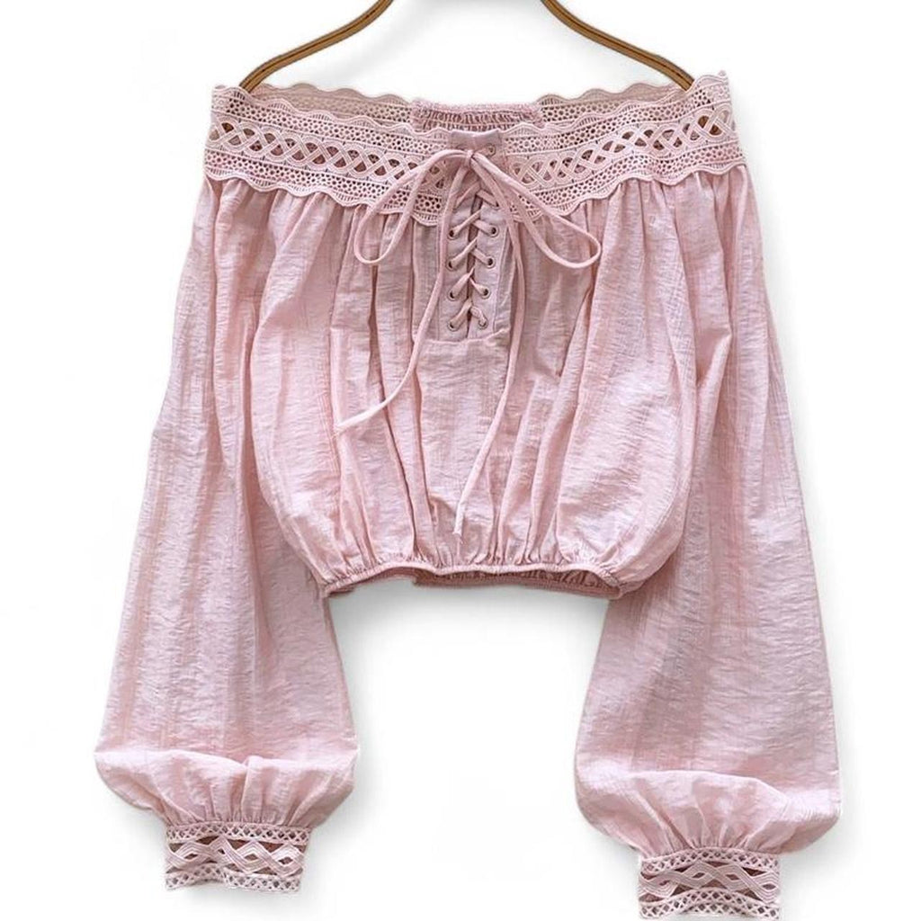 soft lace trim off the shoulder blouse