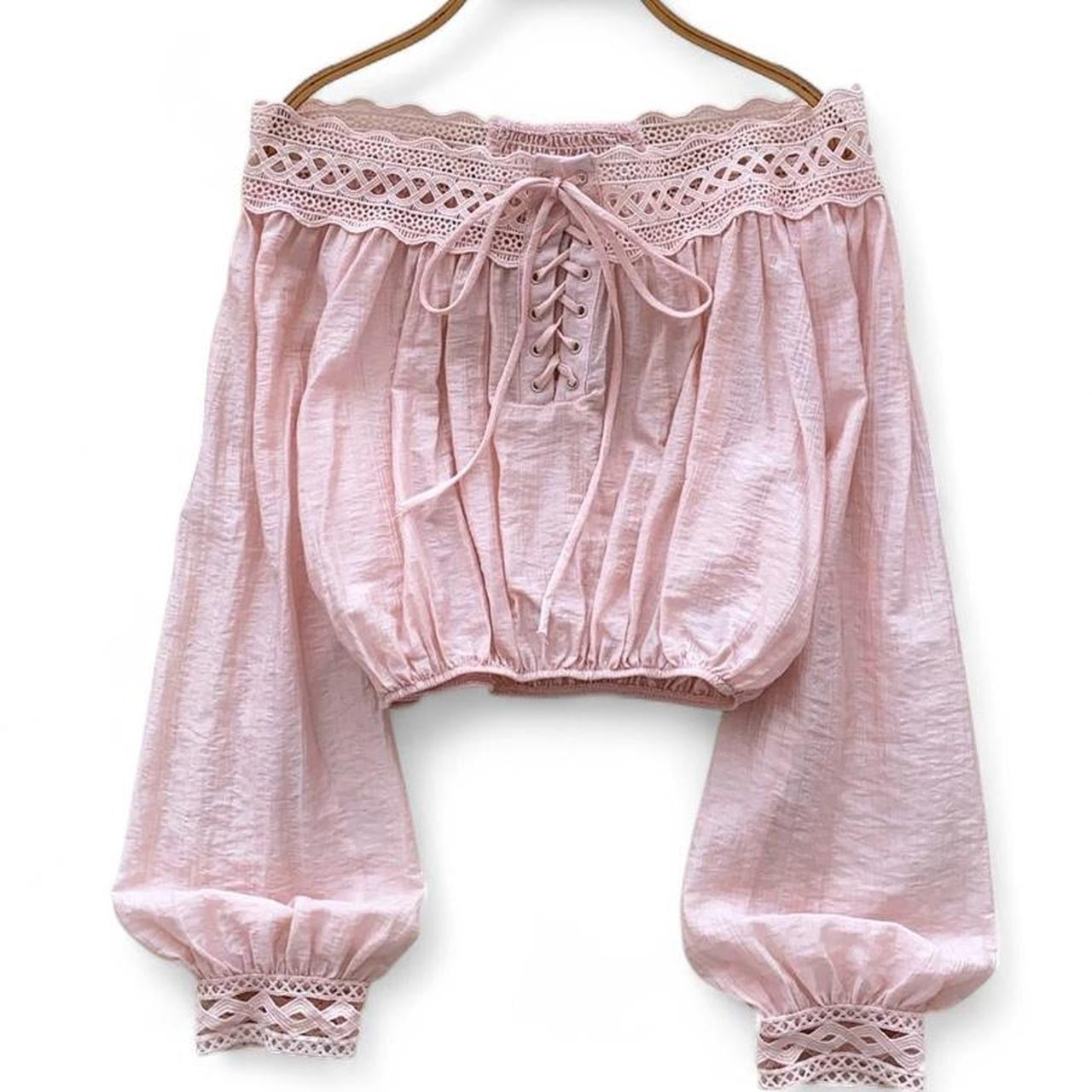 soft lace trim off the shoulder blouse
