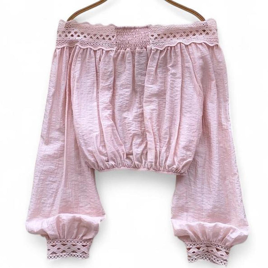 soft lace trim off the shoulder blouse