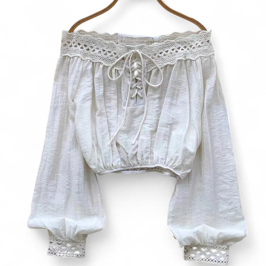 soft lace trim off the shoulder blouse