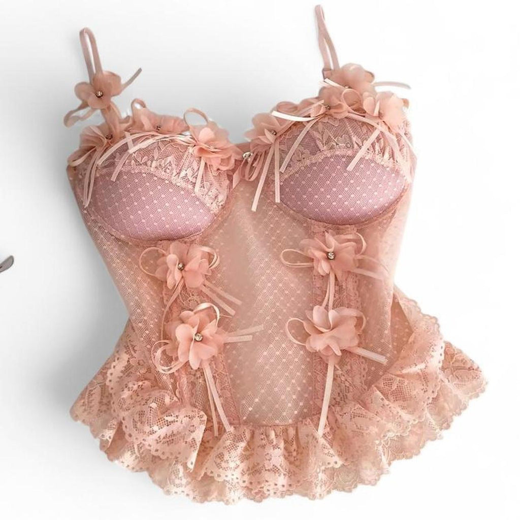 lace corset top with flower details