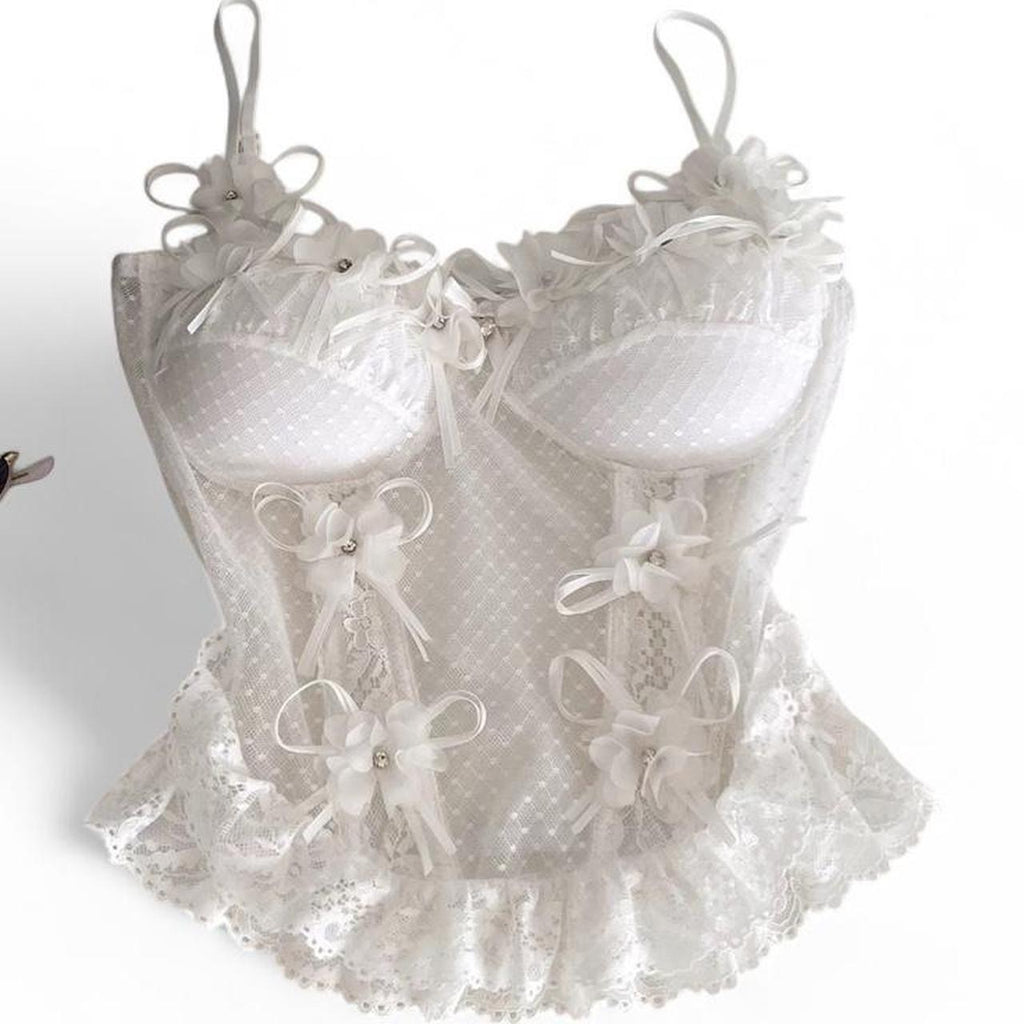 lace corset top with flower details