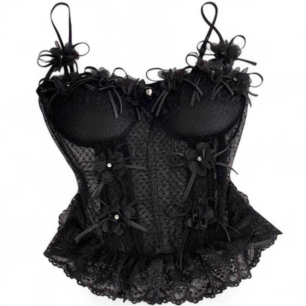 lace corset top with flower details