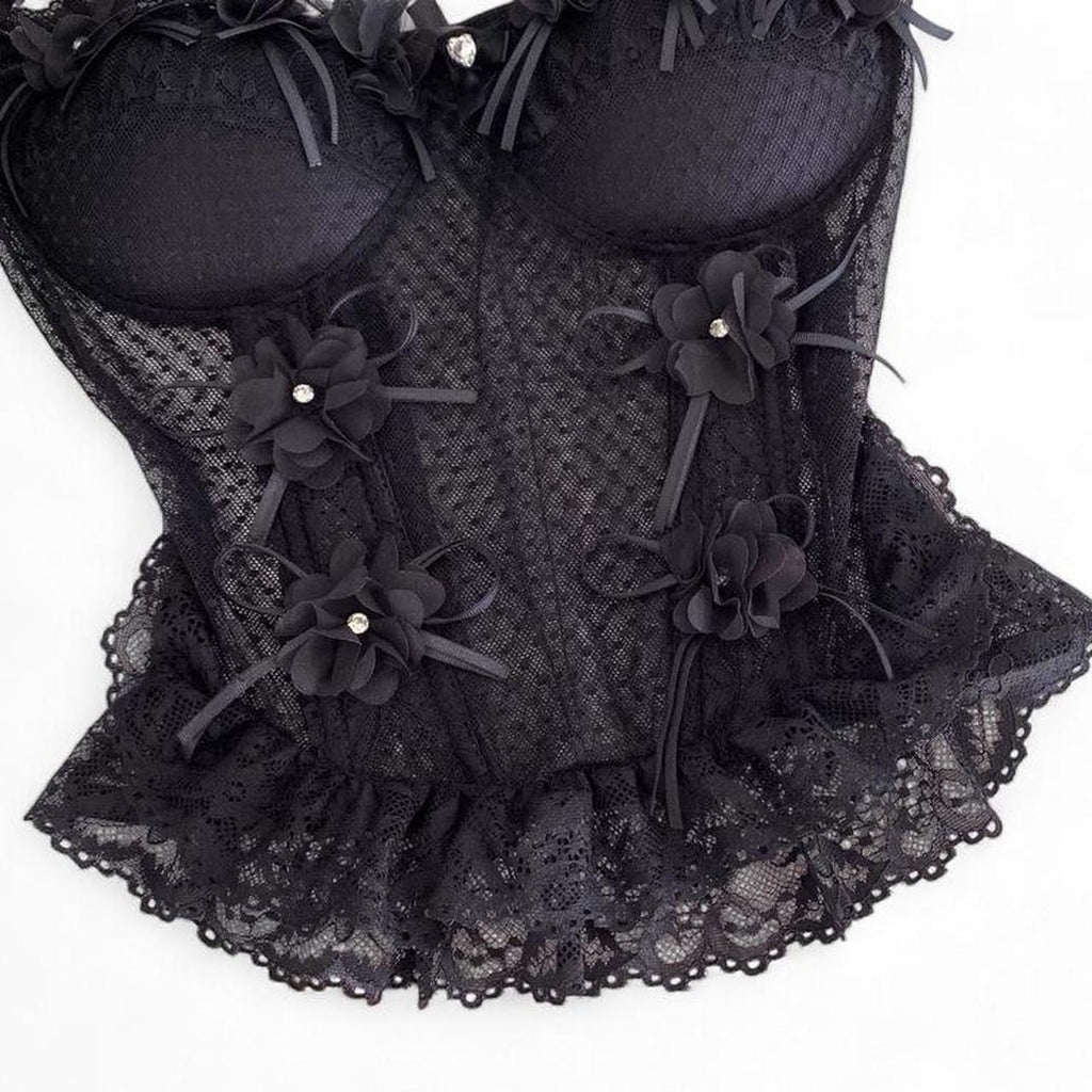lace corset top with flower details