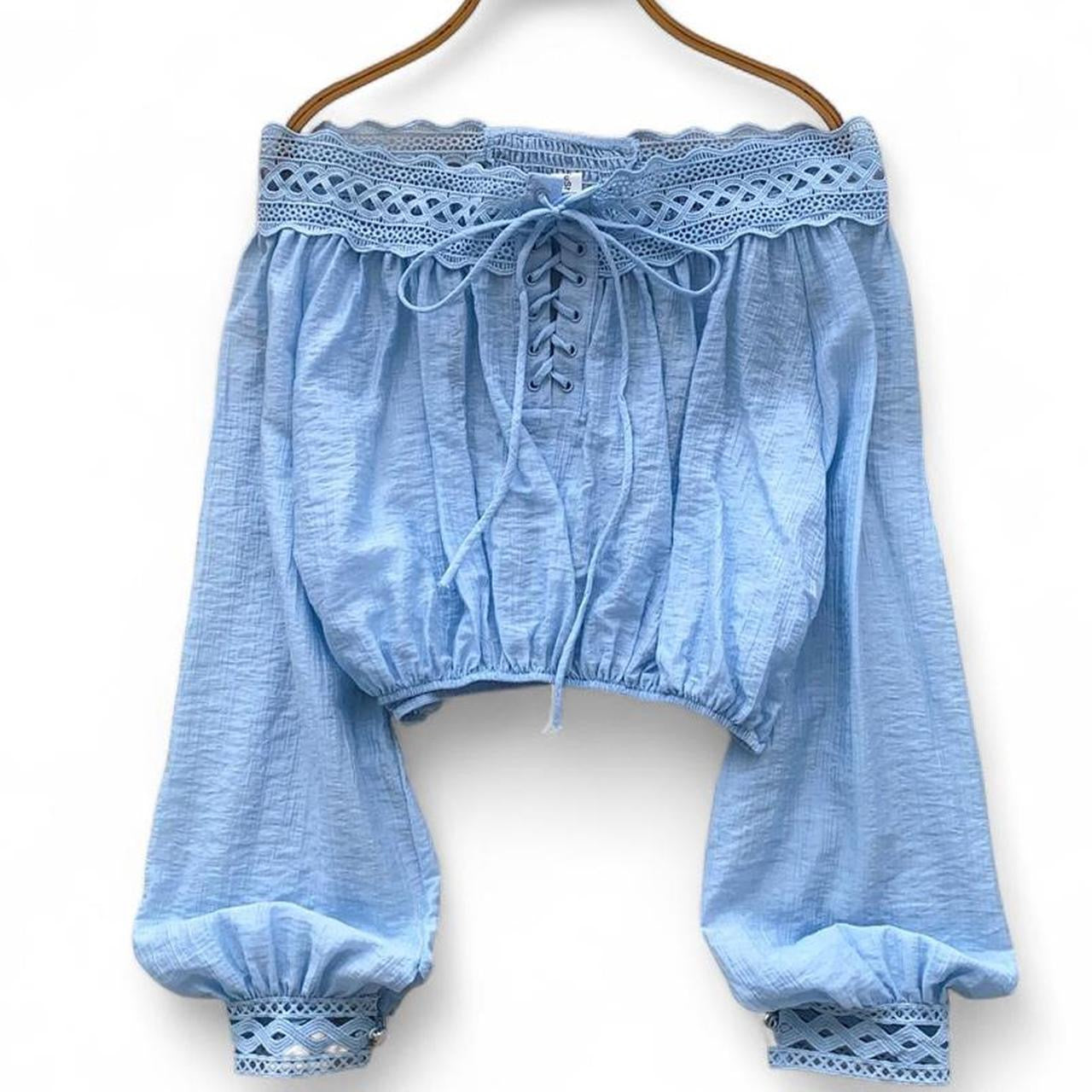soft lace trim off the shoulder blouse
