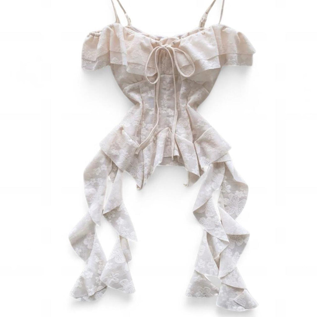 floral cami corset top with ruffles