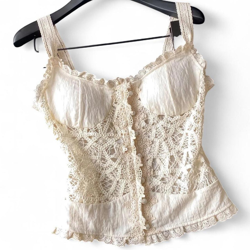 cream lace cami top with button front