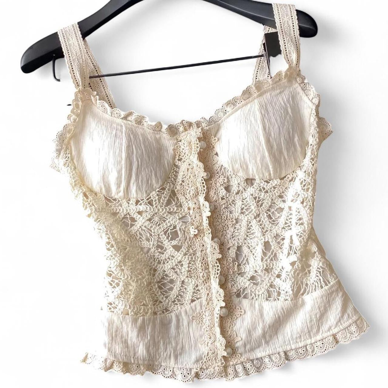cream lace cami top with button front