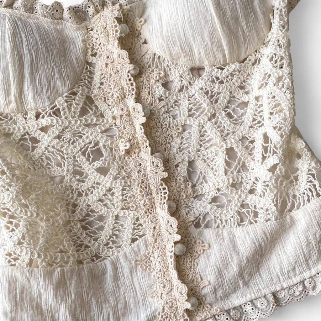 cream lace cami top with button front