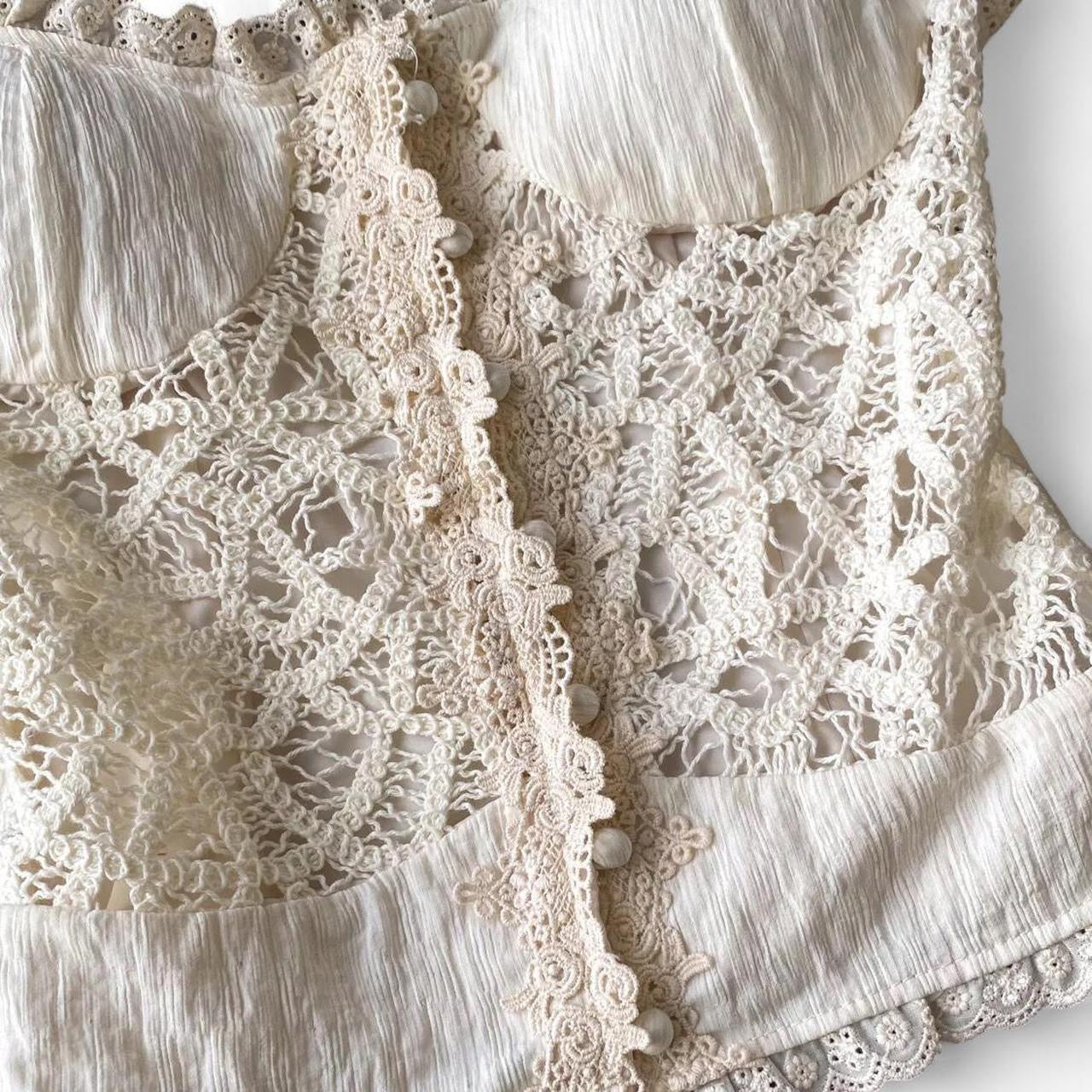 cream lace cami top with button front