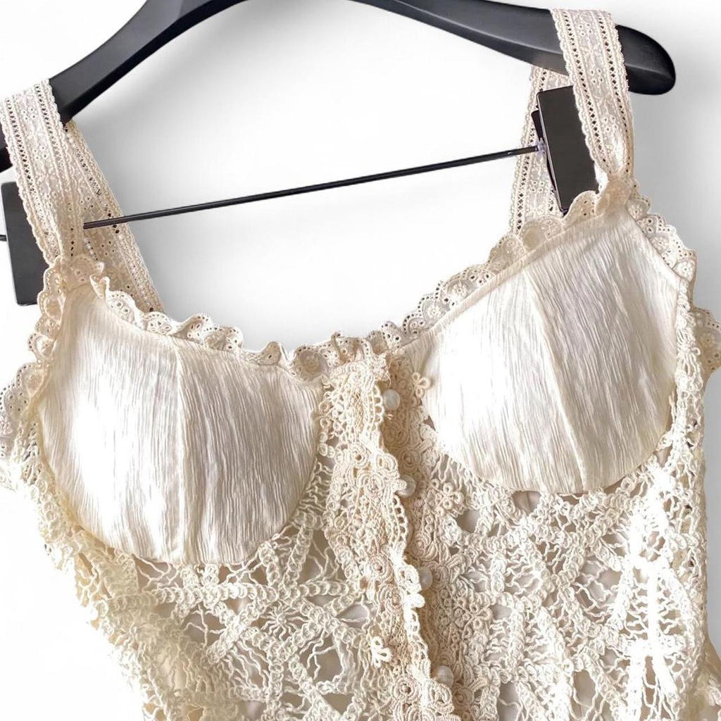 cream lace cami top with button front