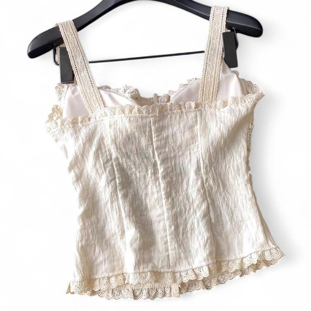 cream lace cami top with button front