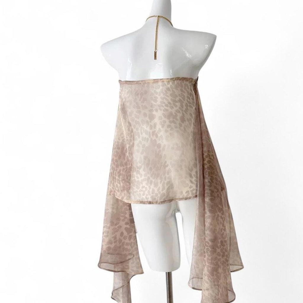 leopard print halter top with gold chain detail