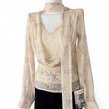 floral sheer blouse with polkda dot