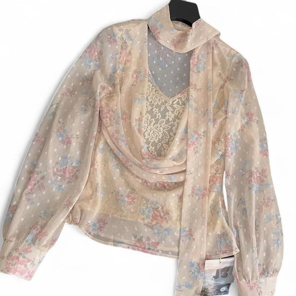 floral sheer blouse with polkda dot