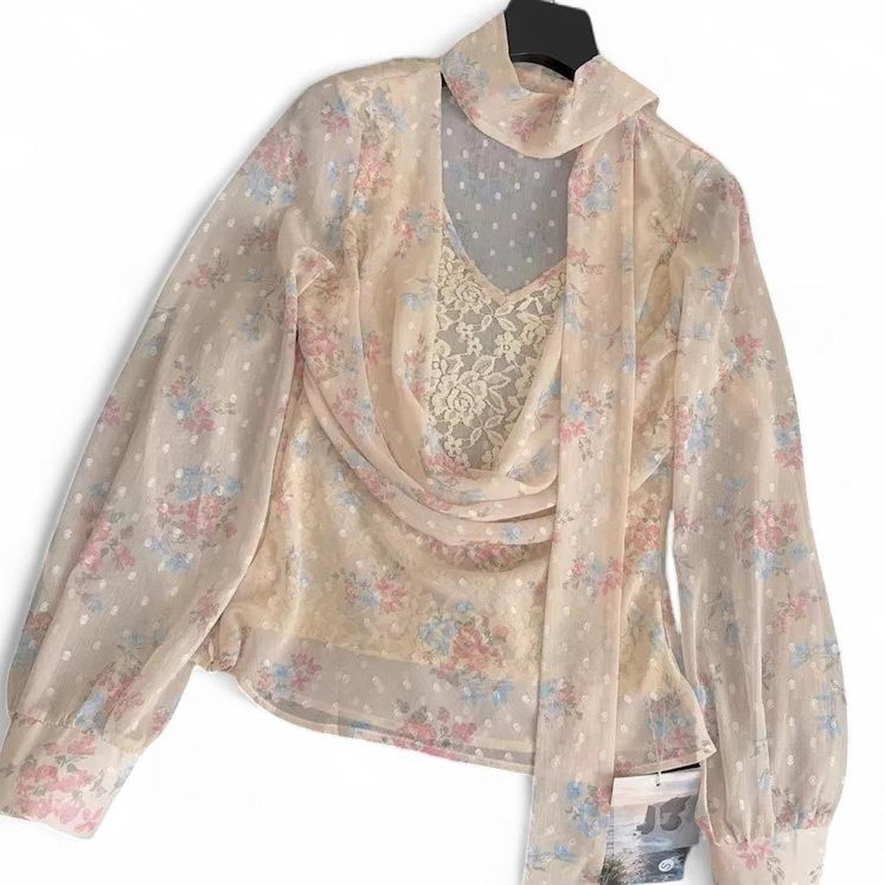 floral sheer blouse with polkda dot