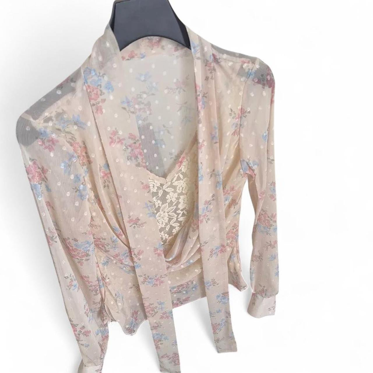 floral sheer blouse with polkda dot