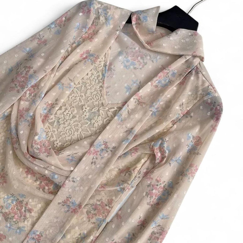 floral sheer blouse with polkda dot