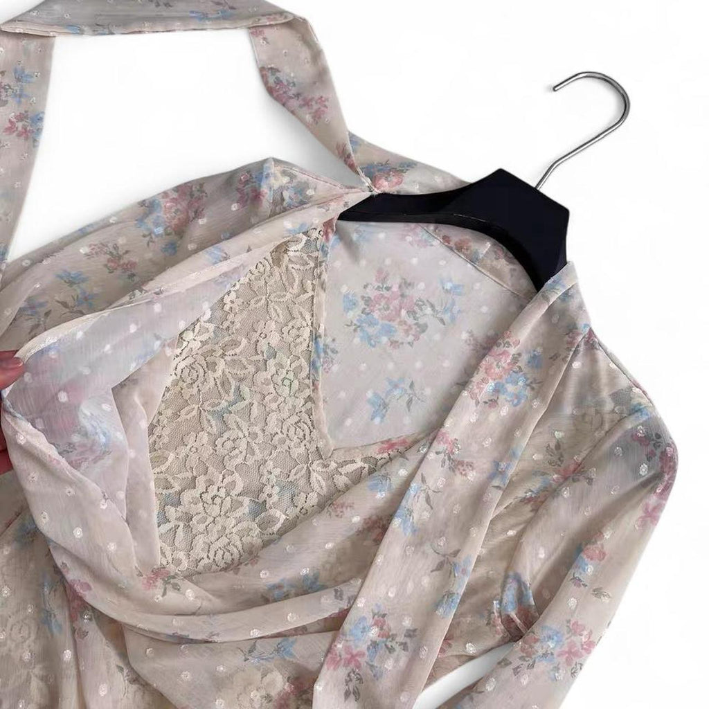 floral sheer blouse with polkda dot