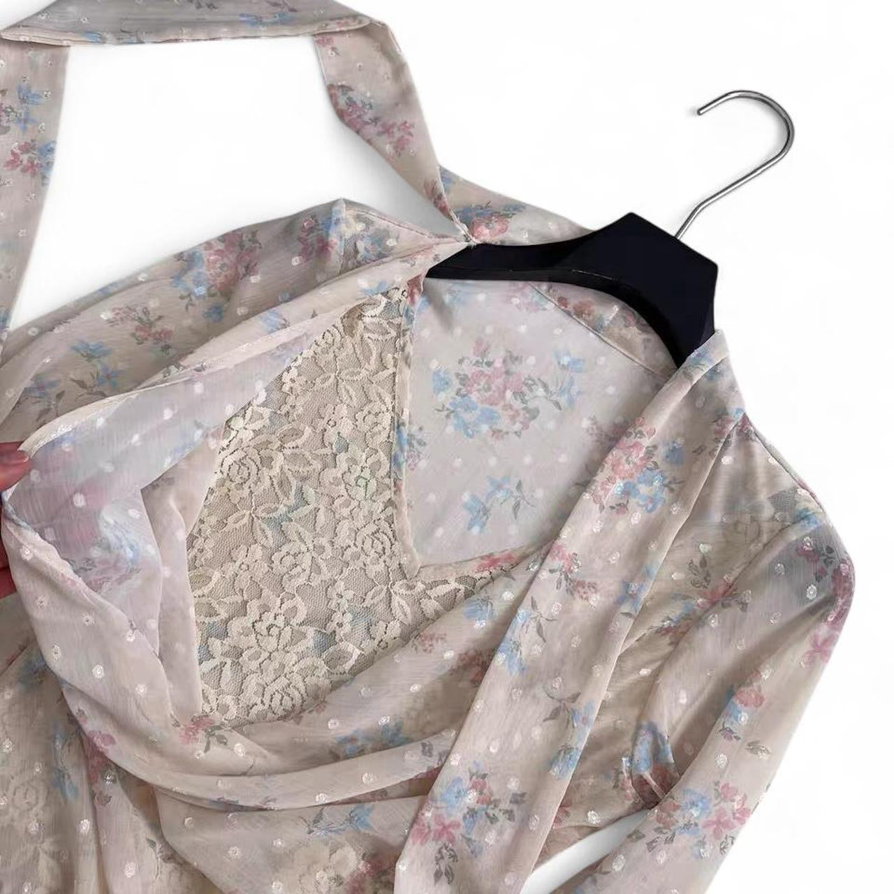 floral sheer blouse with polkda dot