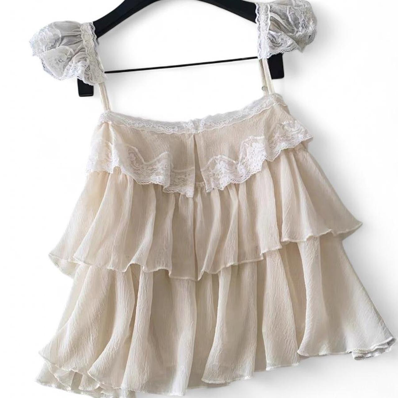 lace cami top with ruffles and lace details