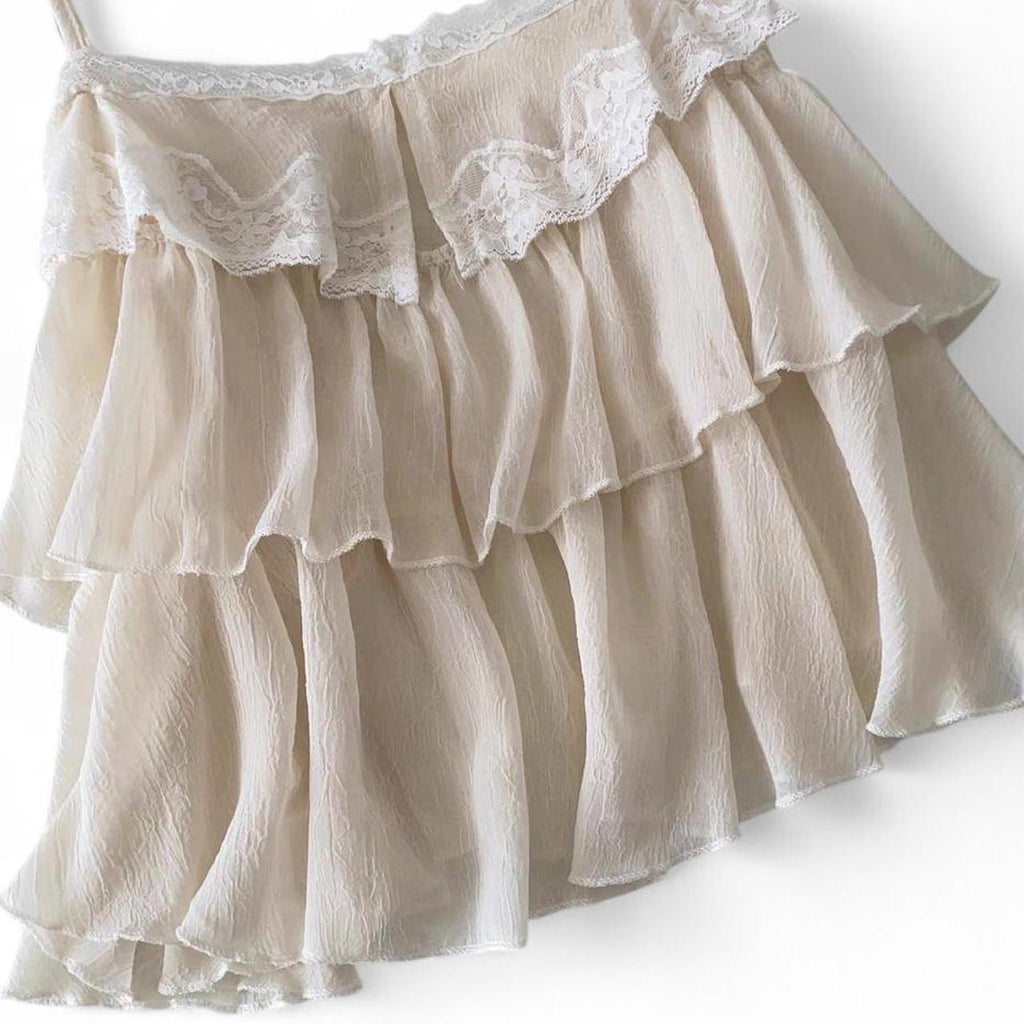 lace cami top with ruffles and lace details