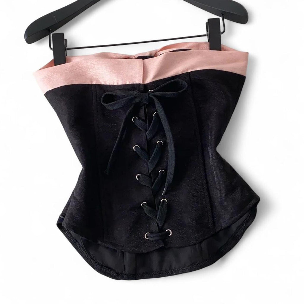 corset tube top with pink bow