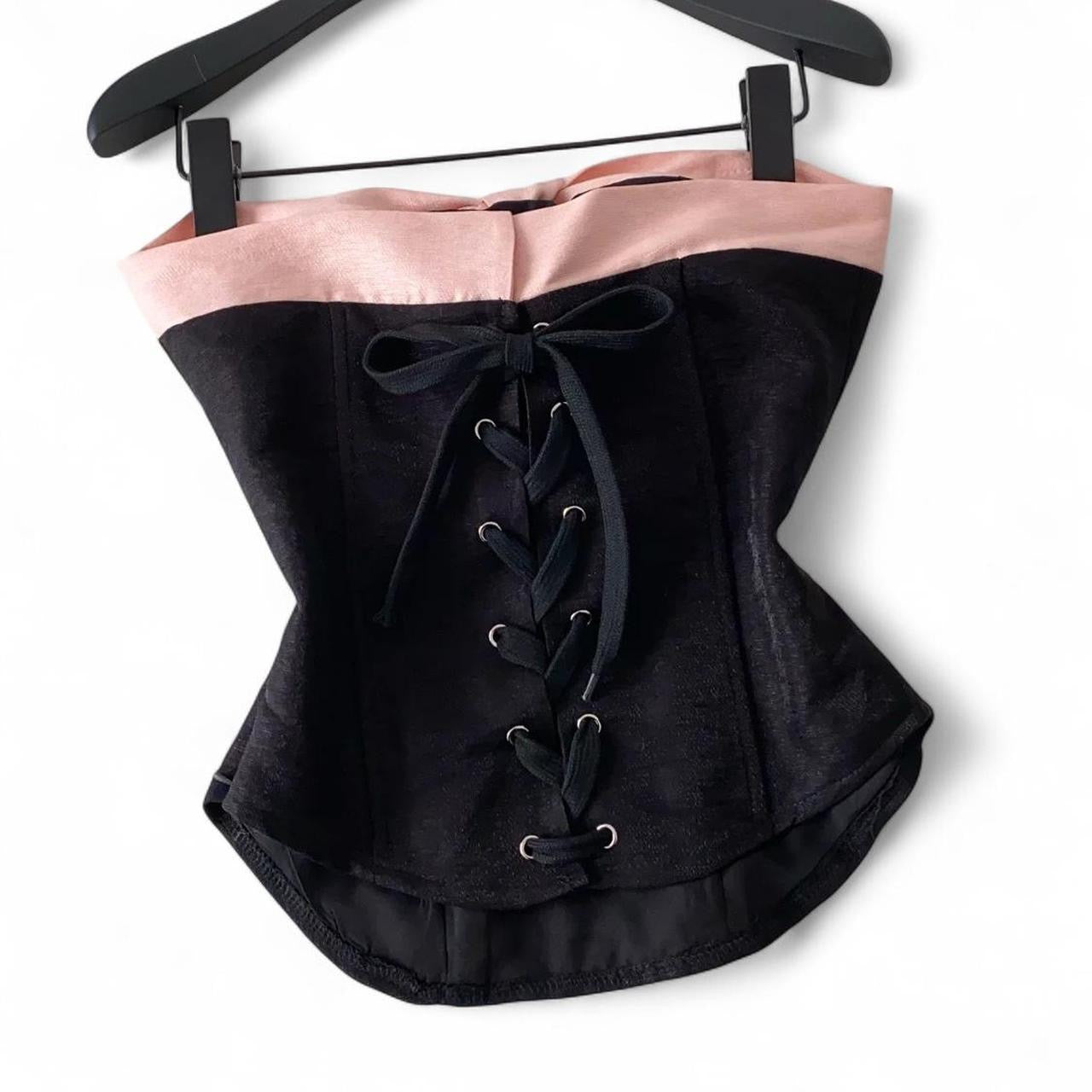 corset tube top with pink bow