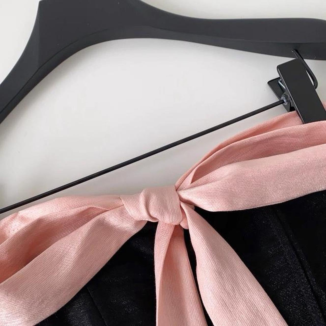 corset tube top with pink bow