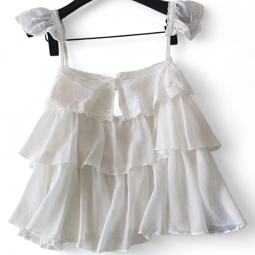 lace cami top with ruffles and lace details