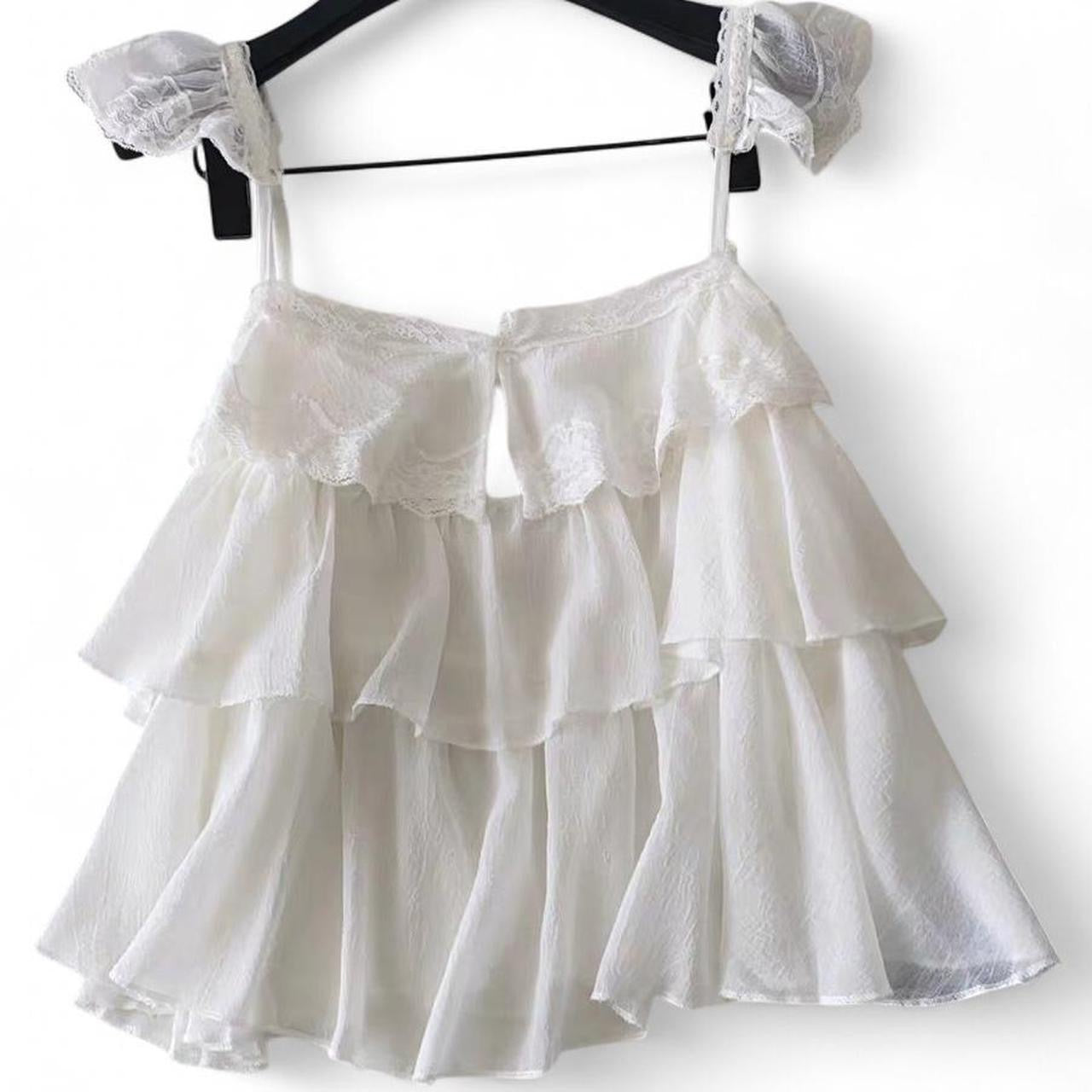 lace cami top with ruffles and lace details