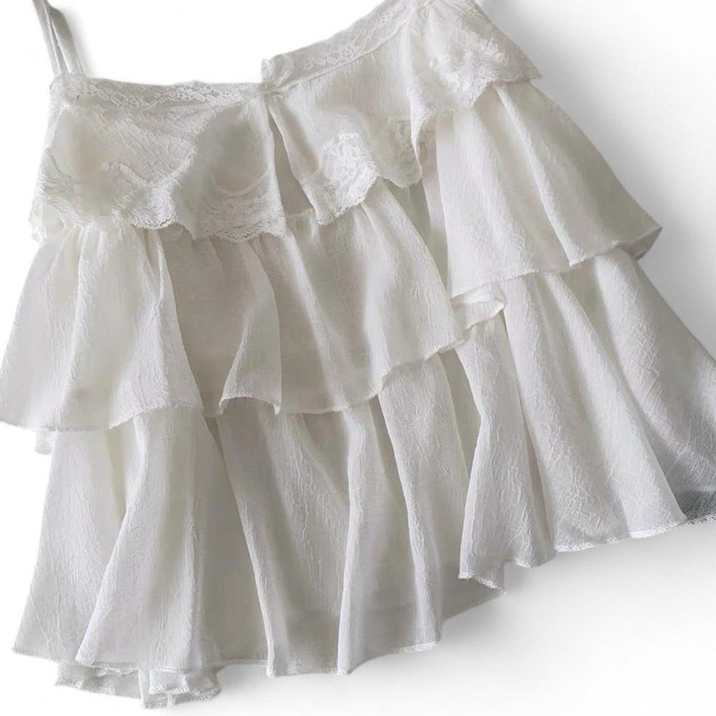 lace cami top with ruffles and lace details