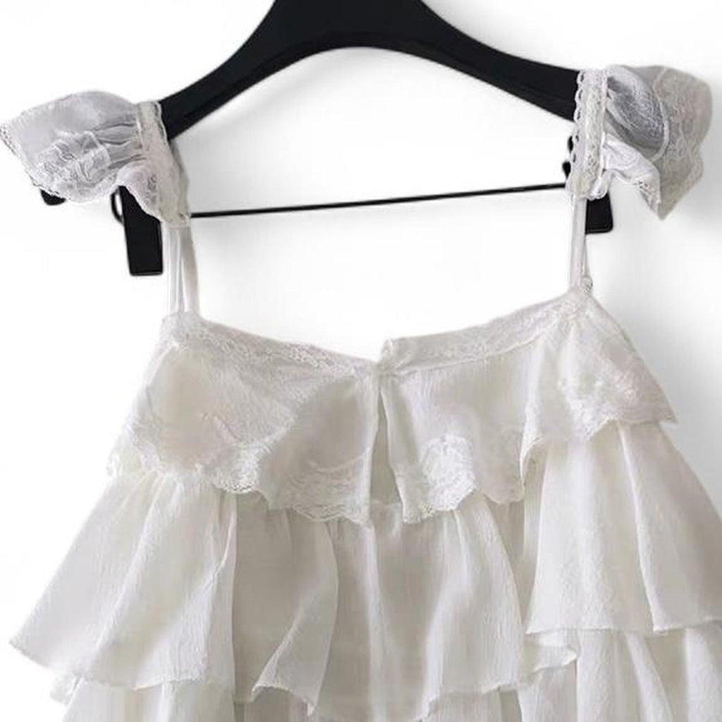 lace cami top with ruffles and lace details