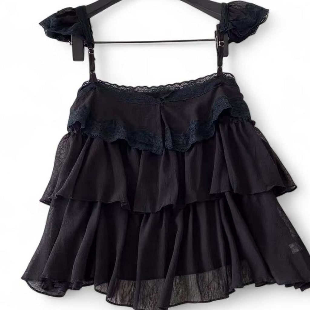 lace cami top with ruffles and lace details