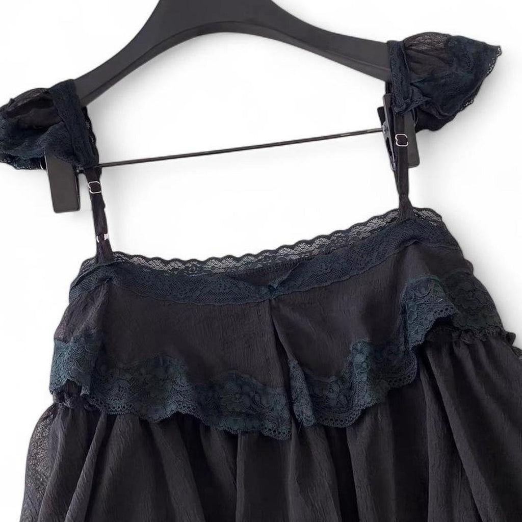 lace cami top with ruffles and lace details