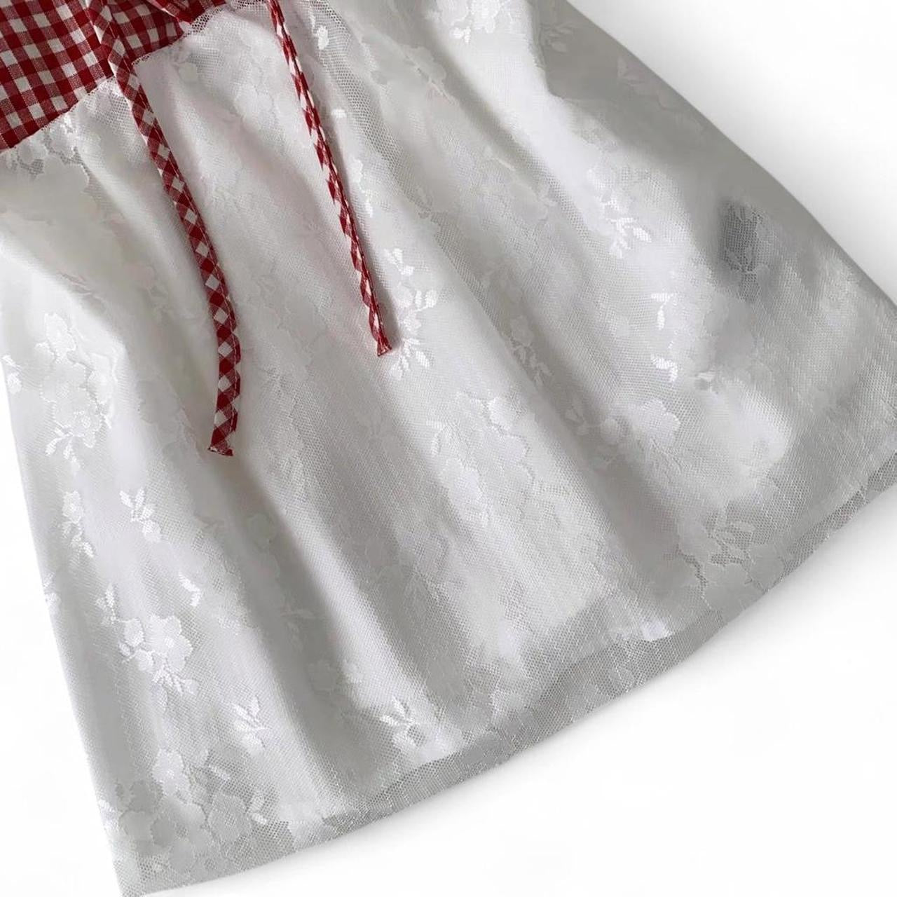 gingham lace cami top with adjustable straps and bow detail