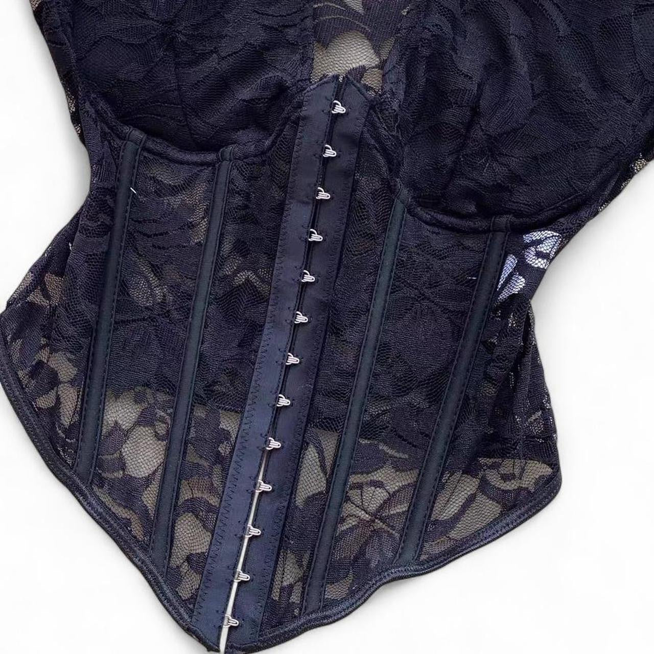 black lace corset top with bow detail