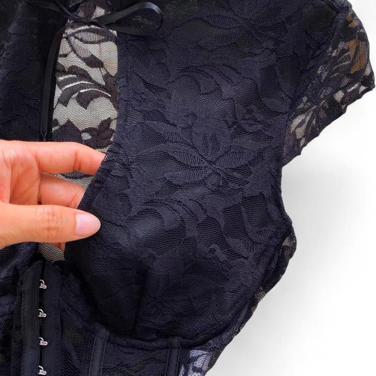 black lace corset top with bow detail