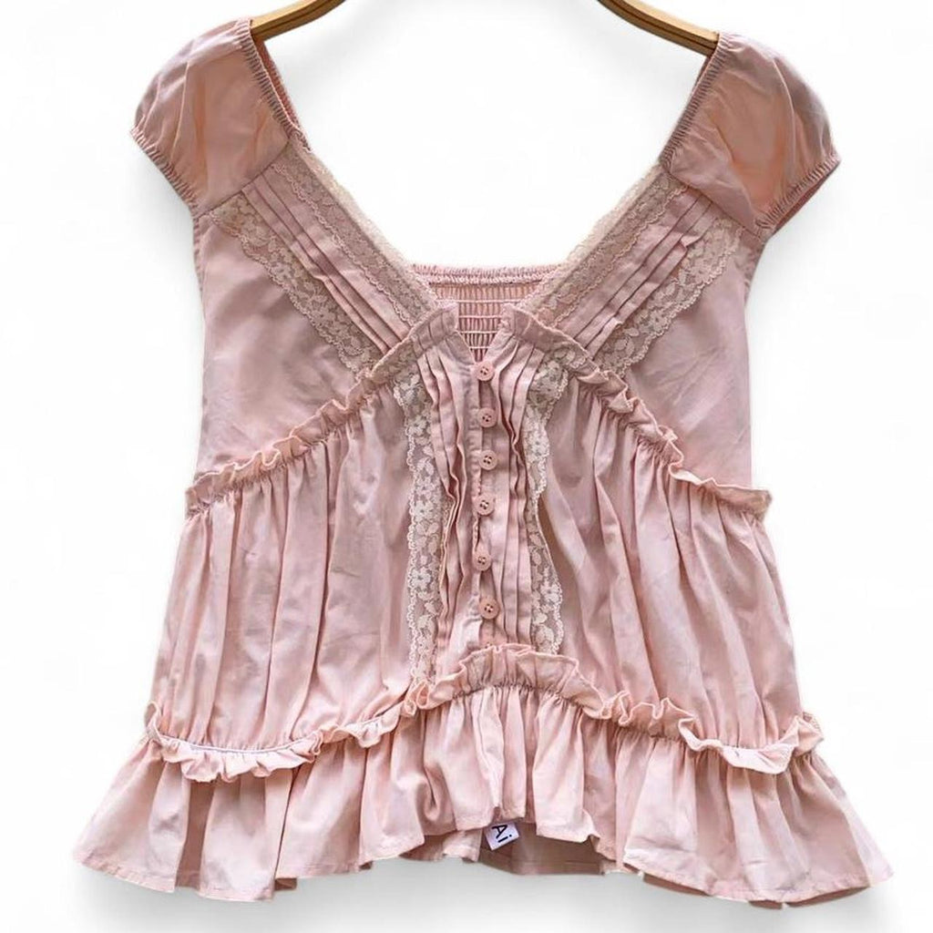 lace babydoll top with button front and ruffles