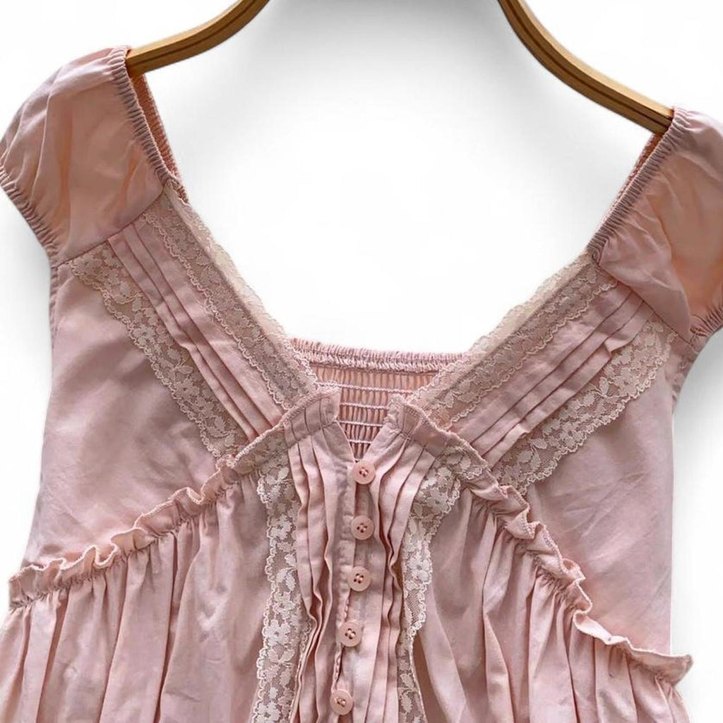lace babydoll top with button front and ruffles