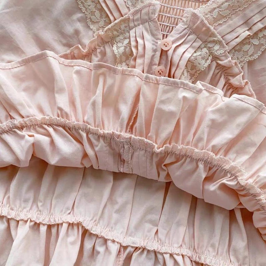 lace babydoll top with button front and ruffles