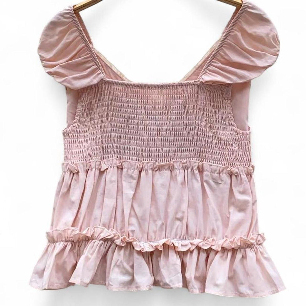lace babydoll top with button front and ruffles