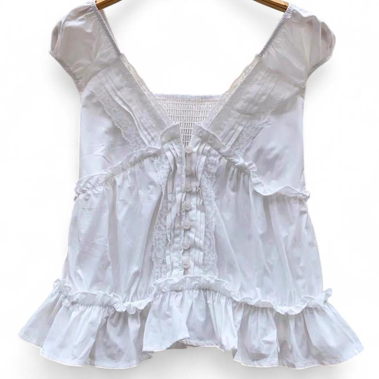 lace babydoll top with button front and ruffles