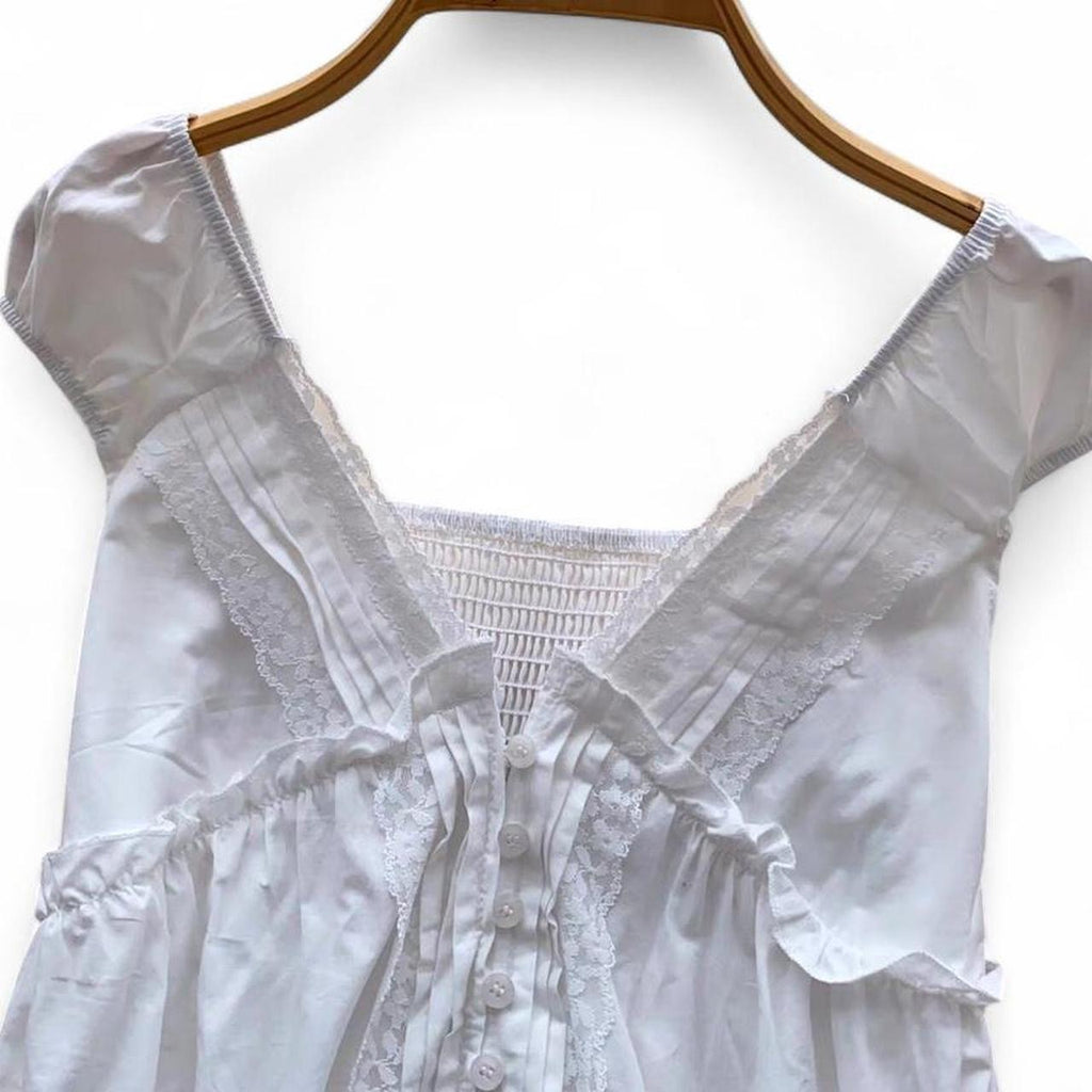 lace babydoll top with button front and ruffles