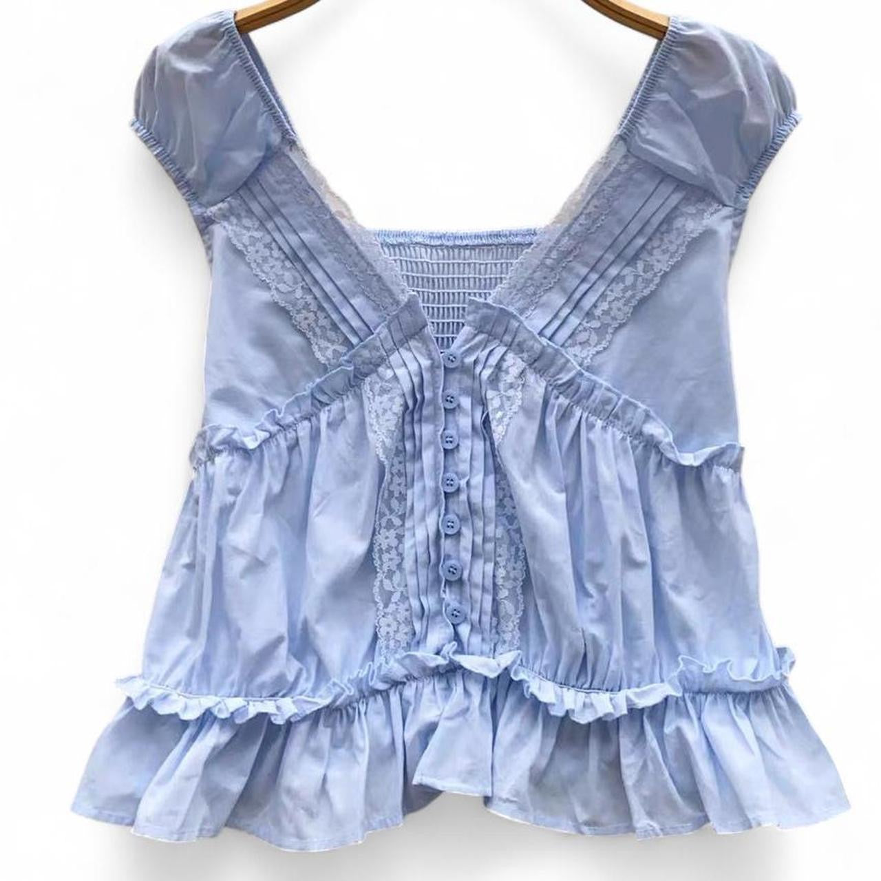 lace babydoll top with button front and ruffles