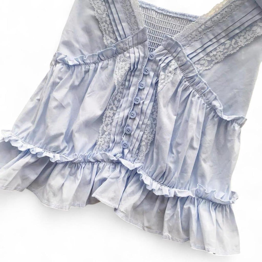 lace babydoll top with button front and ruffles