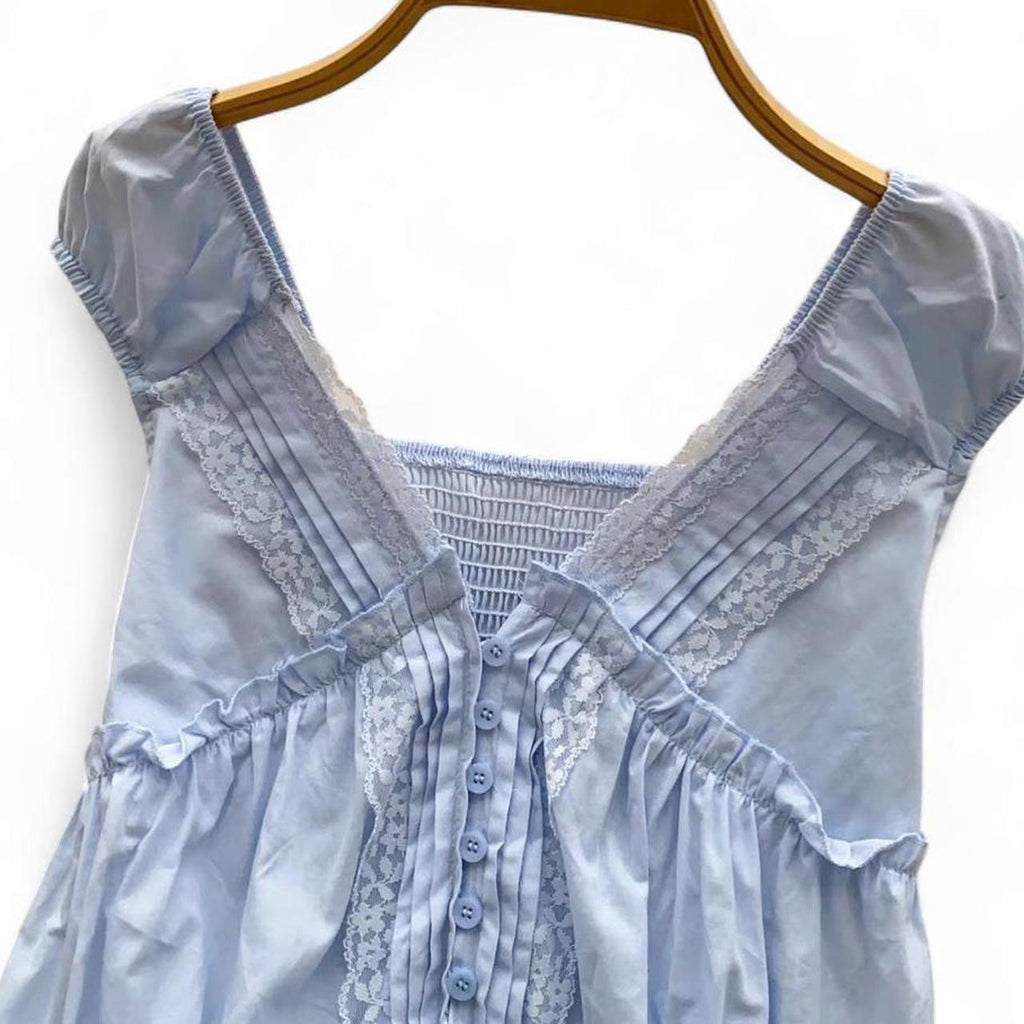 lace babydoll top with button front and ruffles