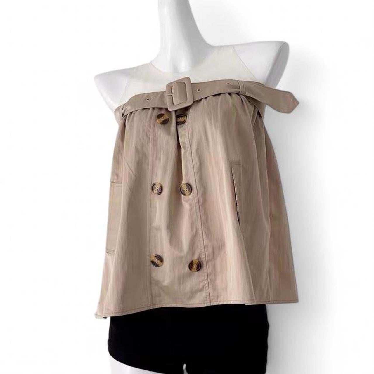 tan off the shoulder trench coat top with belt
