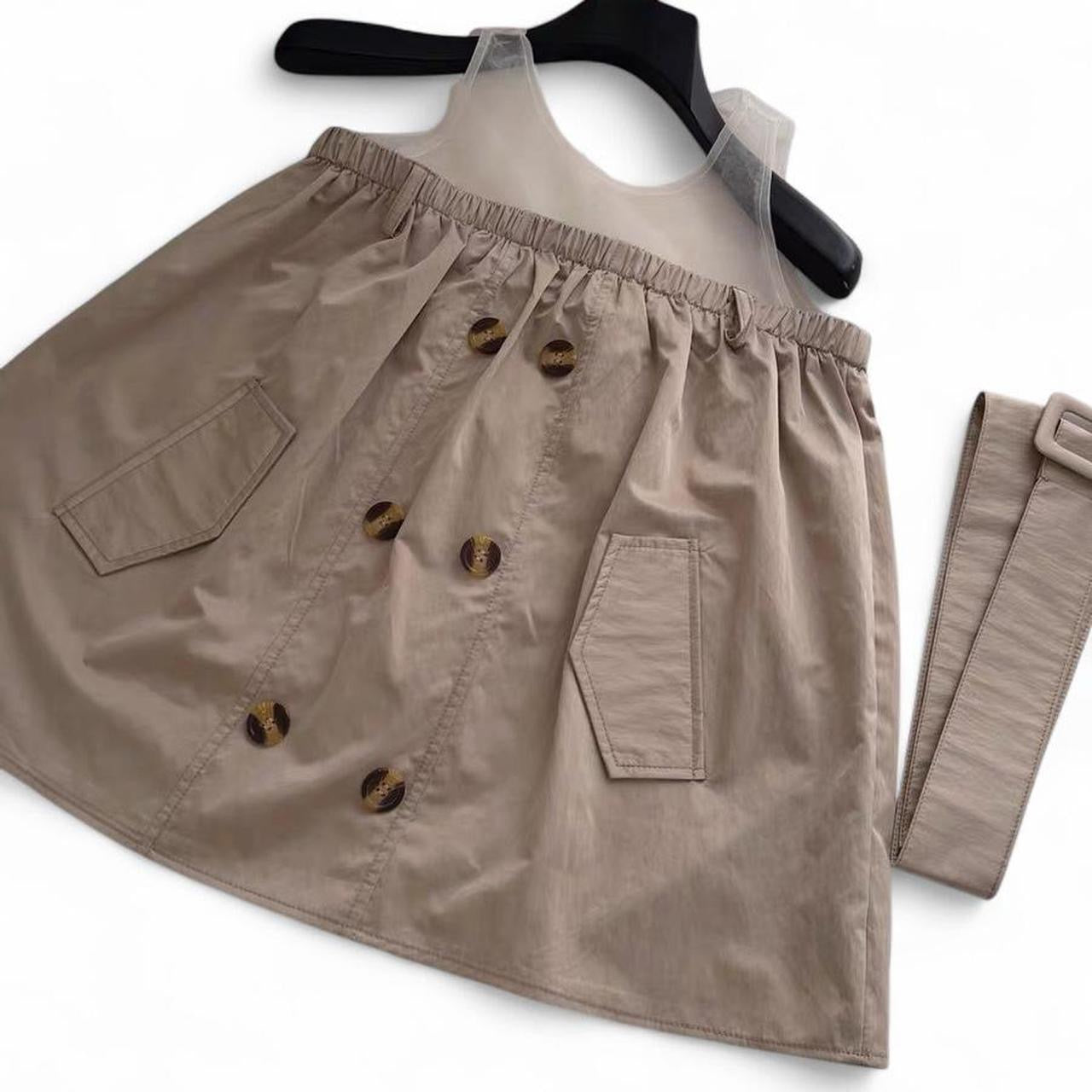 tan off the shoulder trench coat top with belt